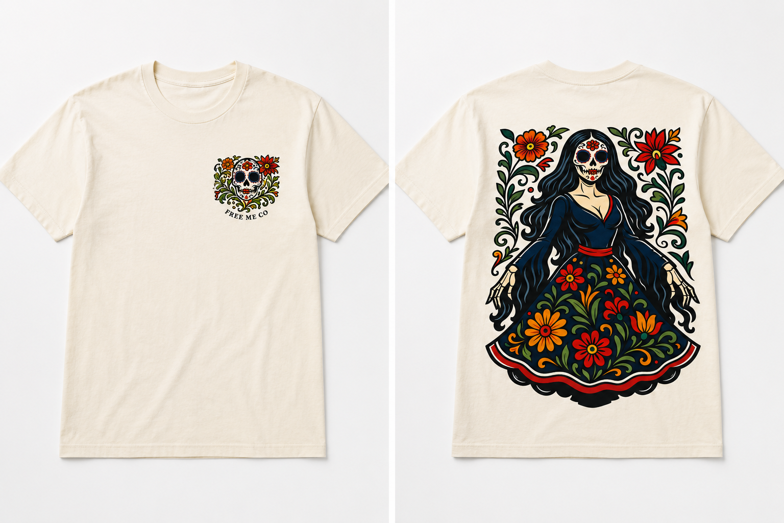 La Catrina Bloom Tee – Double-Sided