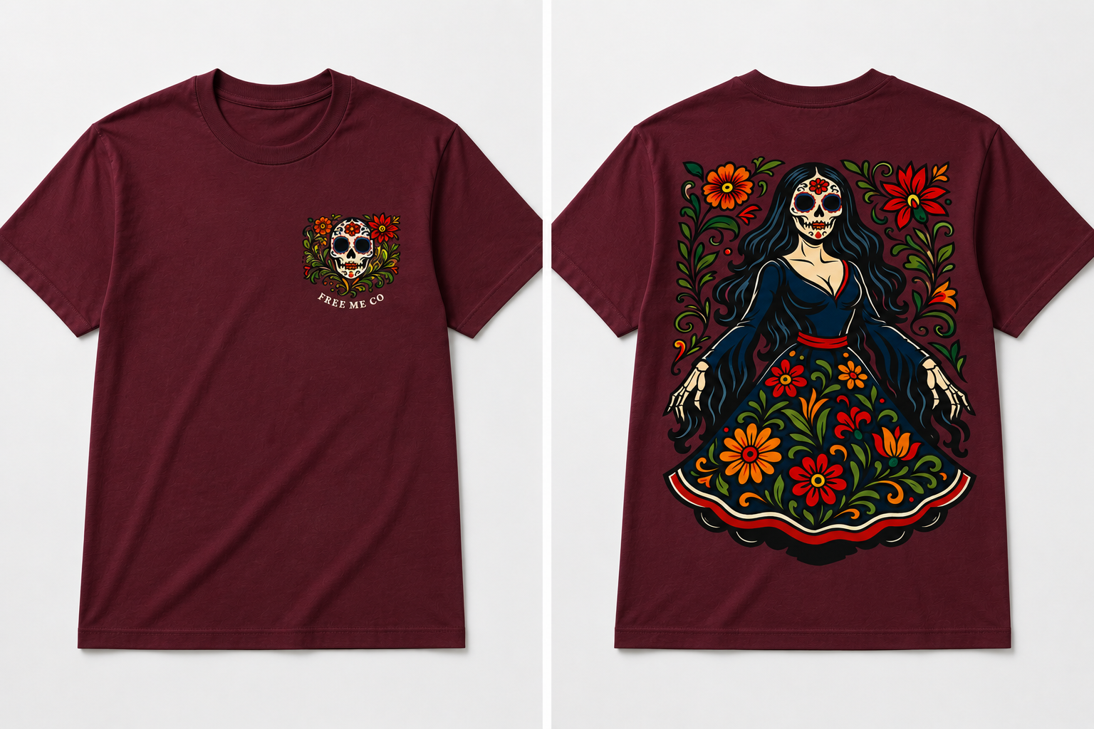 La Catrina Bloom Tee – Double-Sided