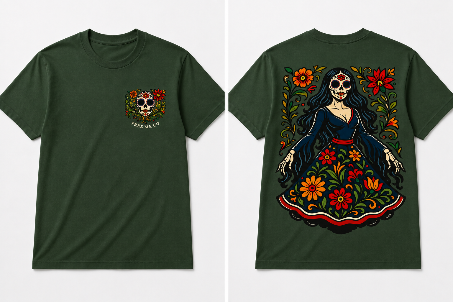 La Catrina Bloom Tee – Double-Sided