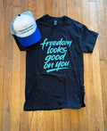 “Freedom Looks Good On You” – Free Me Bail Signature Promo Tee