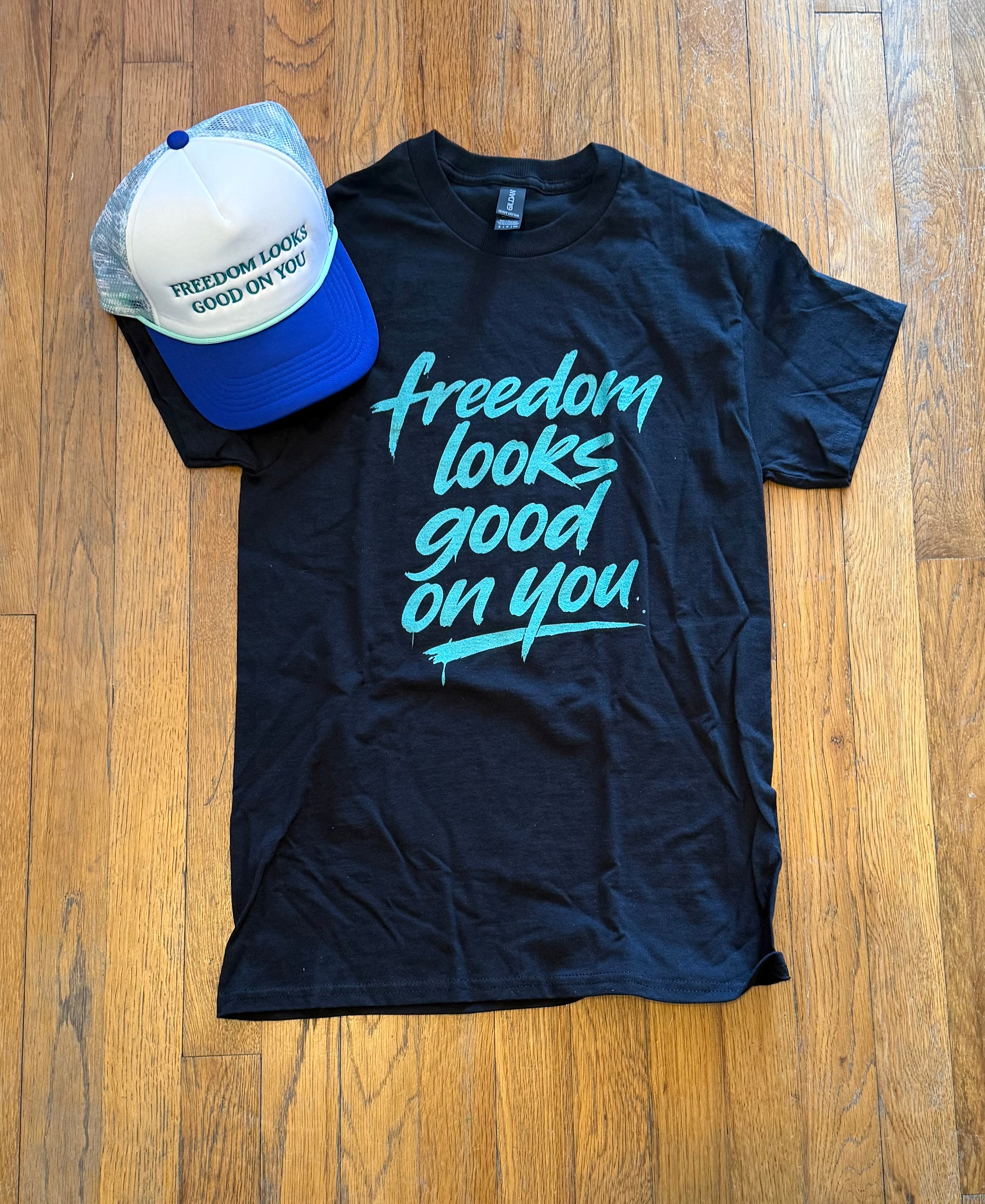 “Freedom Looks Good On You” – Free Me Bail Signature Promo Tee