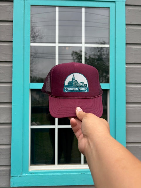 Southern Gothic Trucker Hat – Burgundy Mesh Snapback
