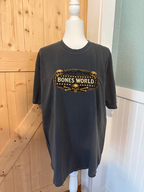 Bones World Graphic Tee – Charcoal Skeleton Vintage Shirt