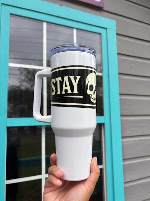 Stay Straight Skull 40oz Tumbler – White Insulated Travel Mug with Handle