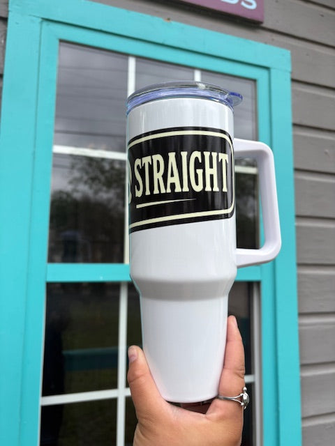 Stay Straight Skull 40oz Tumbler – White Insulated Travel Mug with Handle