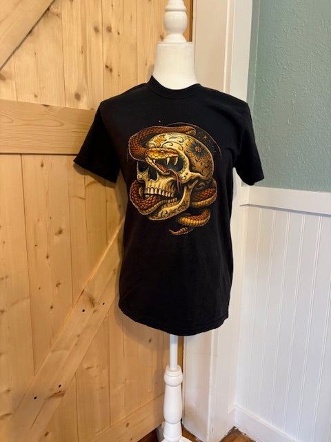 Snake & Skull Graphic Tee – Black Tattoo Style Western Shirt