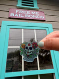 Floral Sugar Skull Button – Colorful Western Pinback Accessory