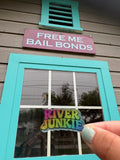 River Junkie Retro Button – Rainbow Pinback Accessory