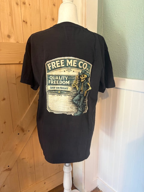 Free Me Co “Quality Freedom” Skeleton Tee – Vintage Western Black Shirt
