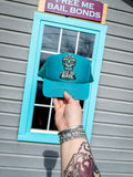 Free Me Bail Teal Trucker Hat (Sugar Skull Snapback)
