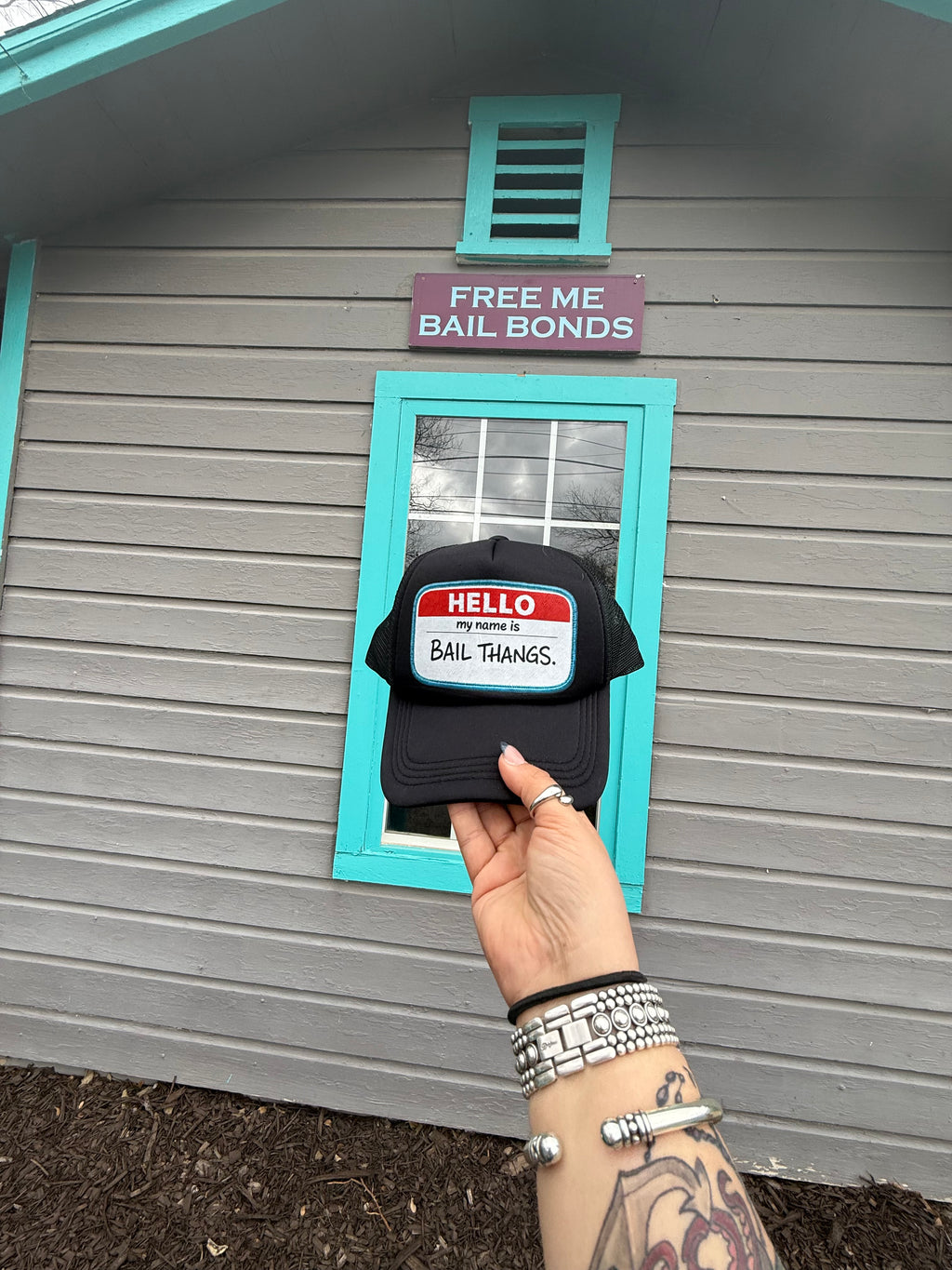 “Bail Thangs” Name Tag Trucker Hat
