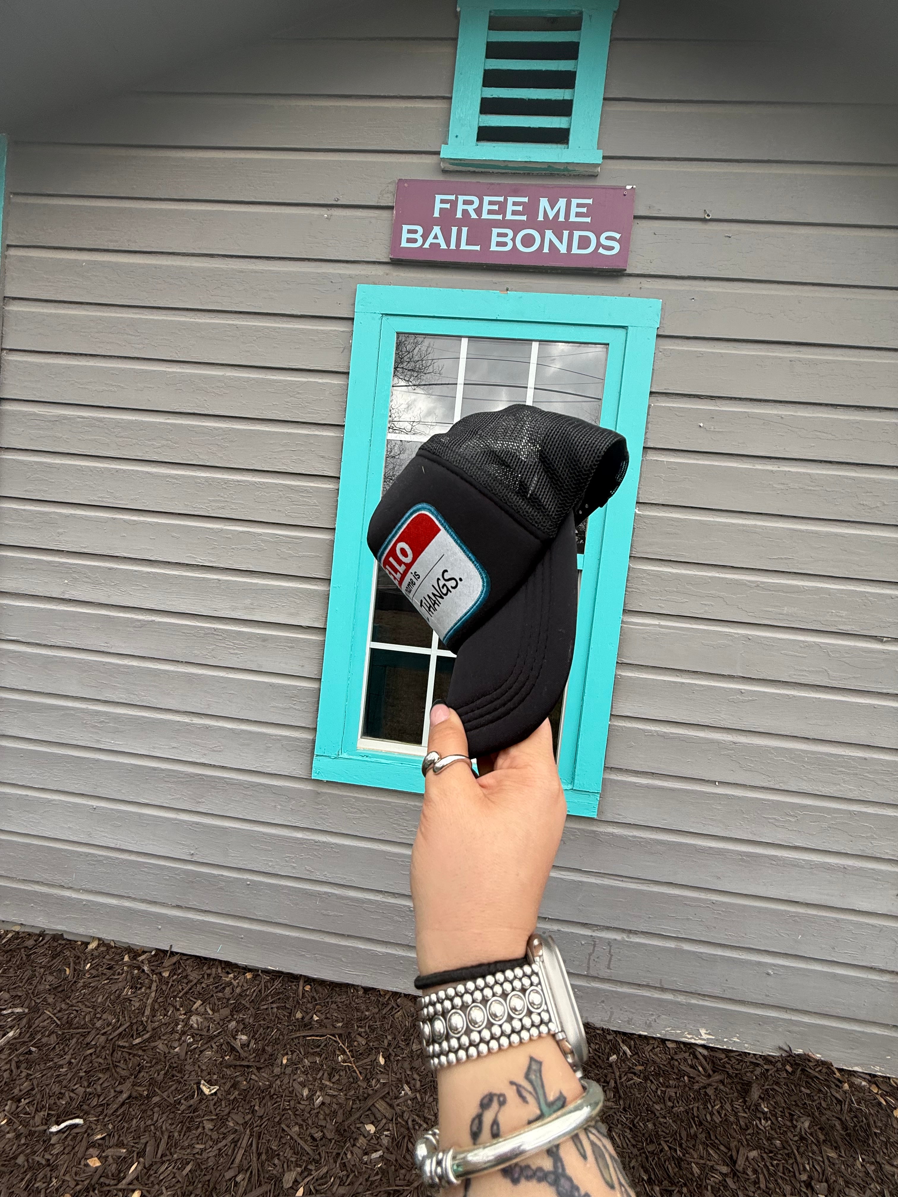 “Bail Thangs” Name Tag Trucker Hat