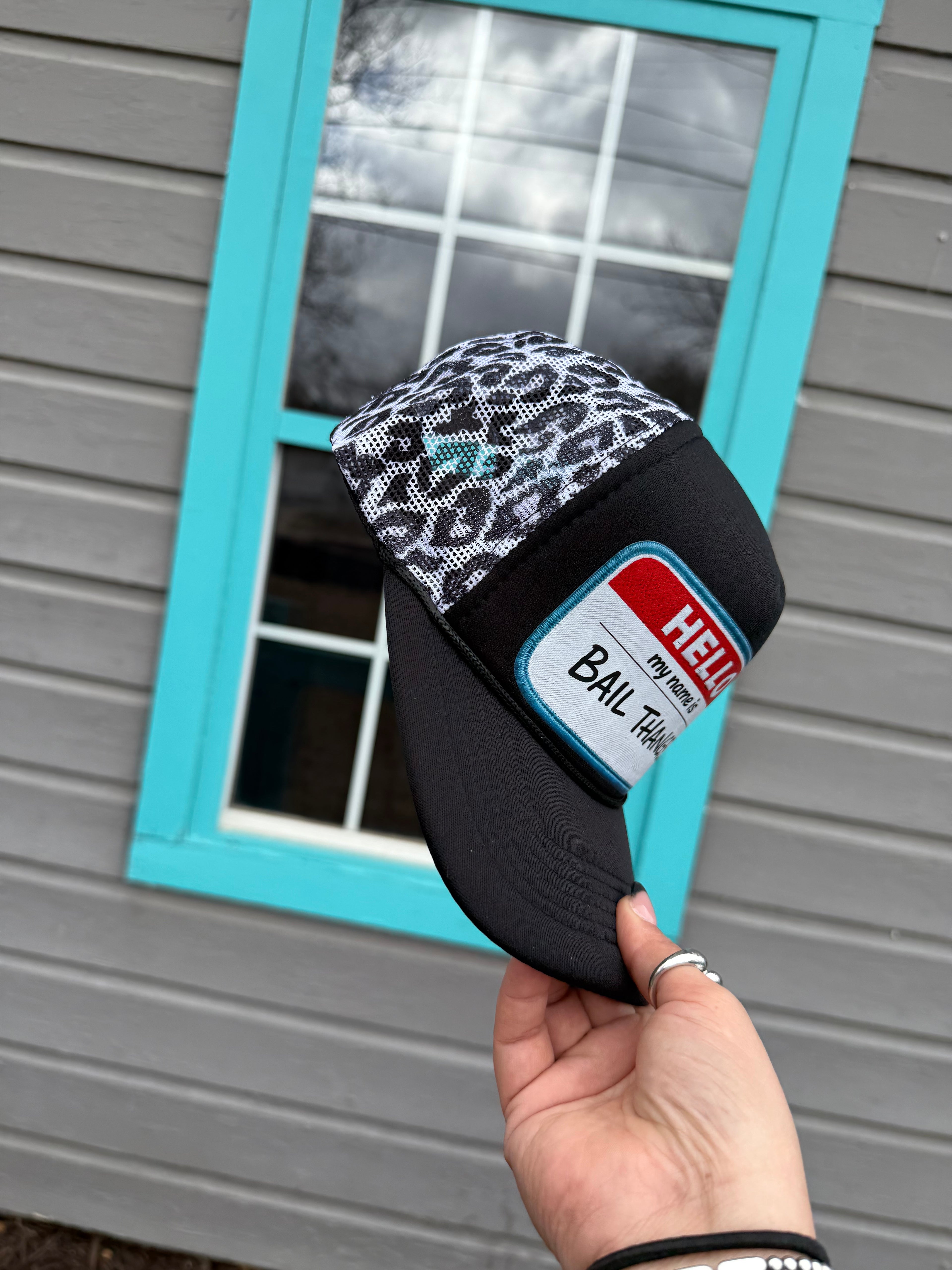 “Bail Thangs” Name Tag Leopard Trucker Hat