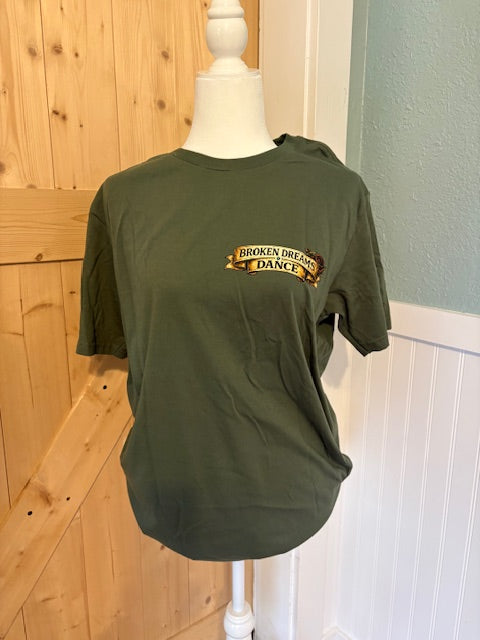 Broken Dreams Dance Skull Graphic Tee – Olive Western Vintage Shirt