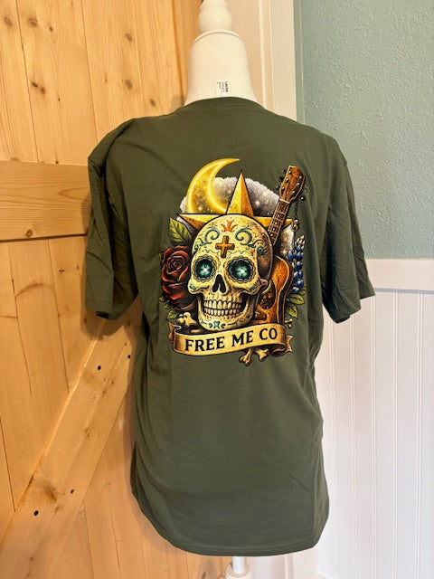 Broken Dreams Dance Skull Graphic Tee – Olive Western Vintage Shirt