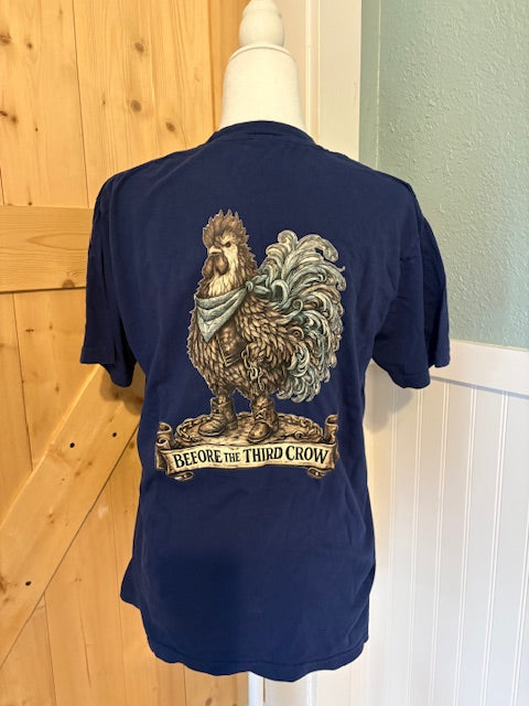 Before the Third Crow Rooster Graphic Tee – Navy Vintage Western Shirt