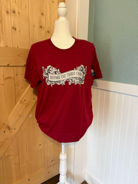 Before the Third Crow Graphic Tee – Red Vintage Script Shirt