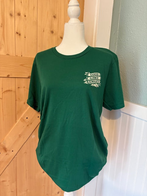 Good Gawd Almighty Graphic Tee – Green Minimal Chest Logo Shirt