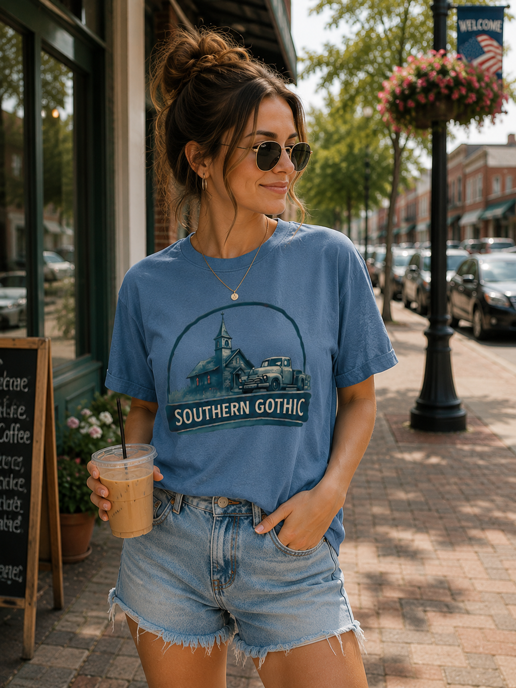 Southern Gothic Graphic Tee – Cream Vintage Church & Truck Shirt
