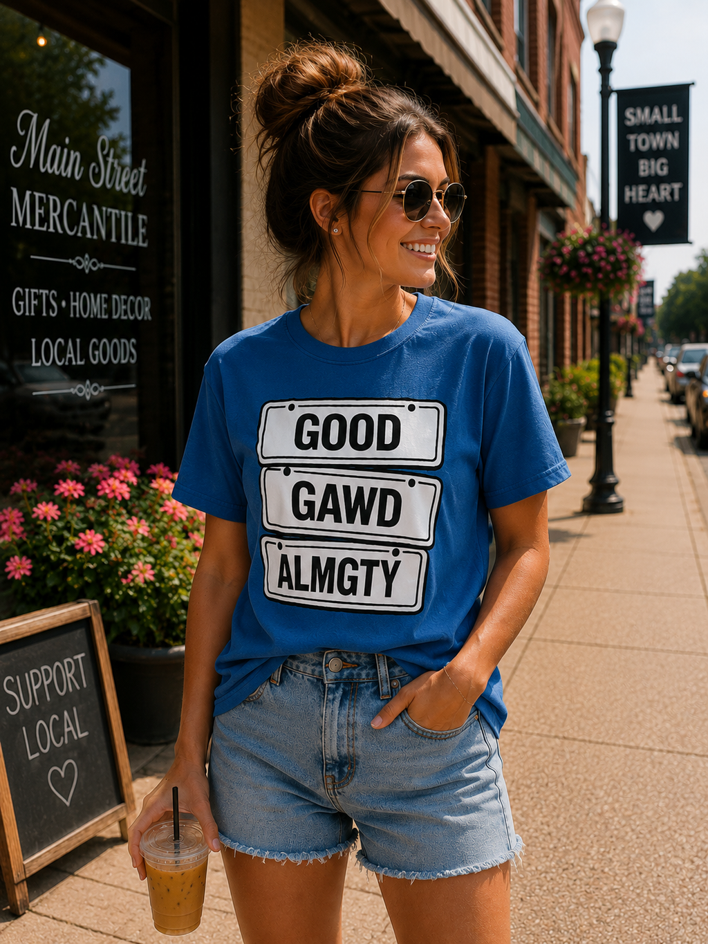 Good Gawd Almighty Graphic Tee – Gray Vintage Street Sign Shirt