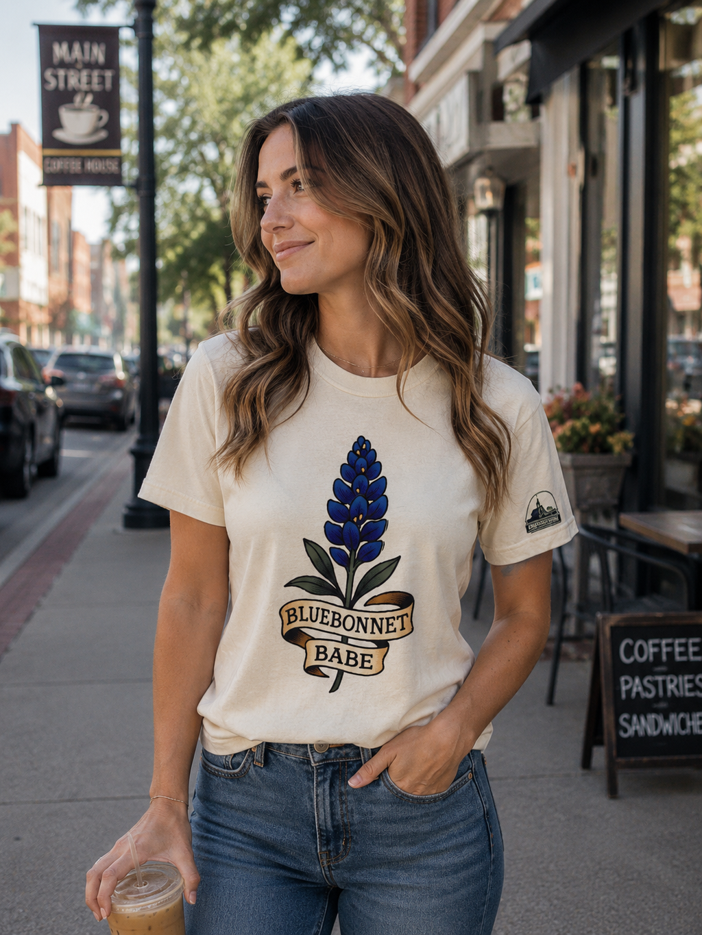 Bluebonnet Babe Graphic Tee – Cream Texas Floral Shirt