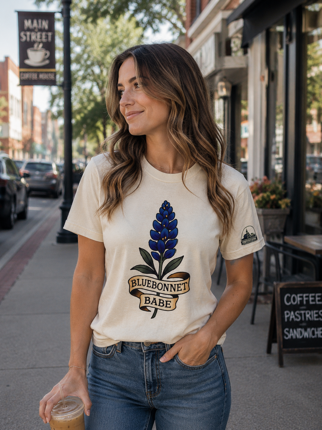 Bluebonnet Babe Graphic Tee – Cream Texas Floral Shirt
