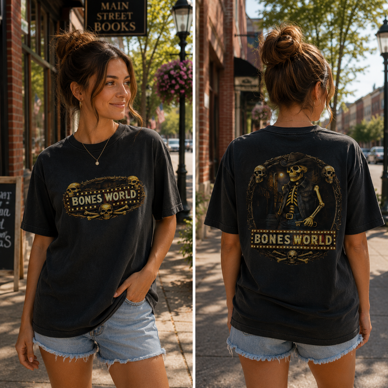Bones World Graphic Tee – Charcoal Skeleton Vintage Shirt