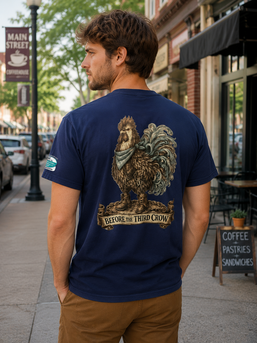 Before the Third Crow Rooster Graphic Tee – Navy Vintage Western Shirt
