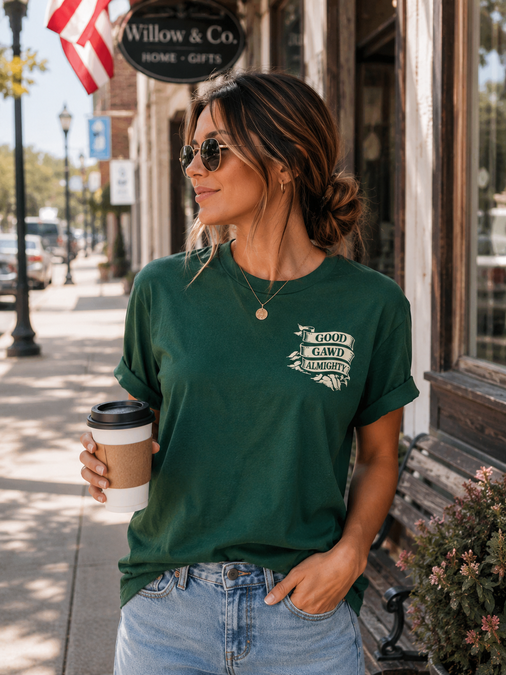 Good Gawd Almighty Graphic Tee – Green Minimal Chest Logo Shirt