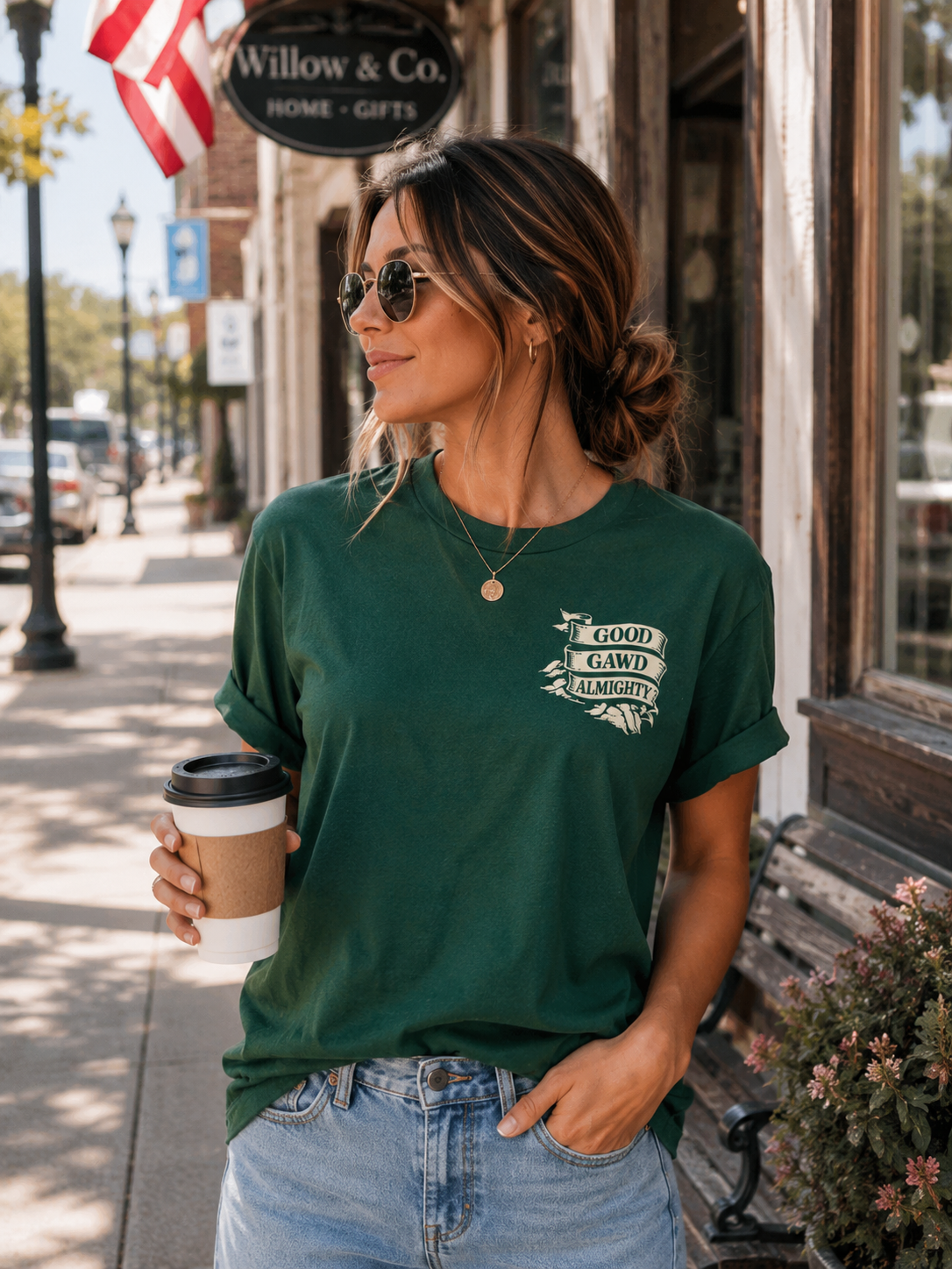 Good Gawd Almighty Graphic Tee – Green Minimal Chest Logo Shirt