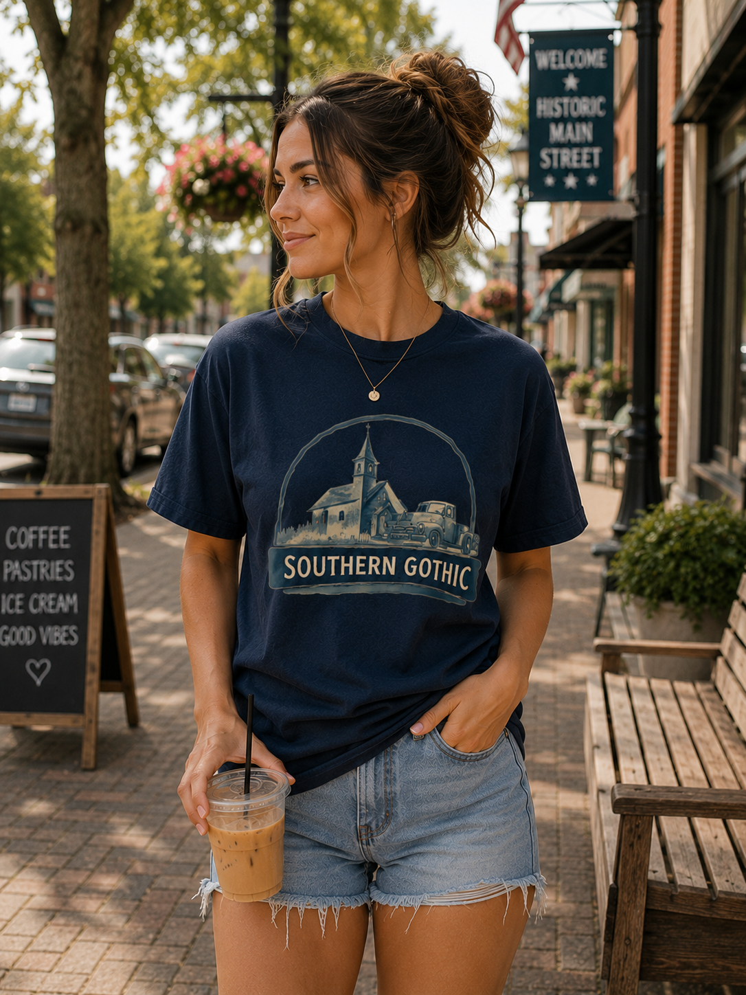 Southern Gothic Graphic Tee – Cream Vintage Church & Truck Shirt