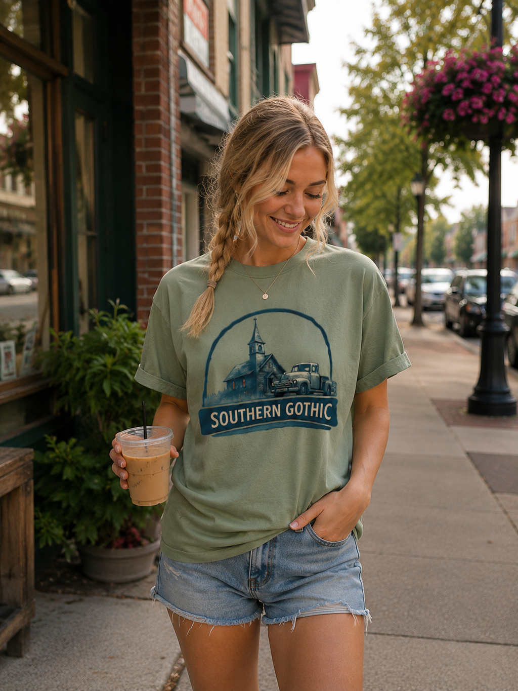 Southern Gothic Graphic Tee – Cream Vintage Church & Truck Shirt
