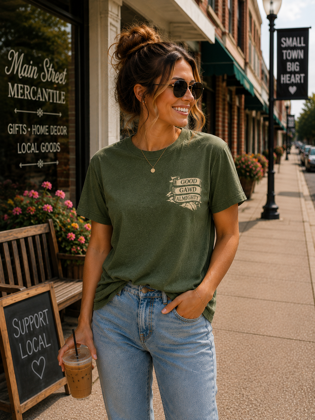 Good Gawd Almighty Graphic Tee – Green Minimal Chest Logo Shirt