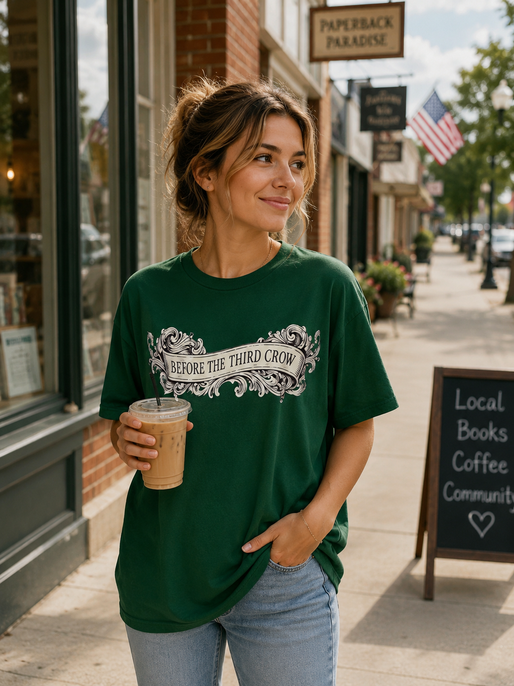 Before the Third Crow Graphic Tee – Green Vintage Script Shirt