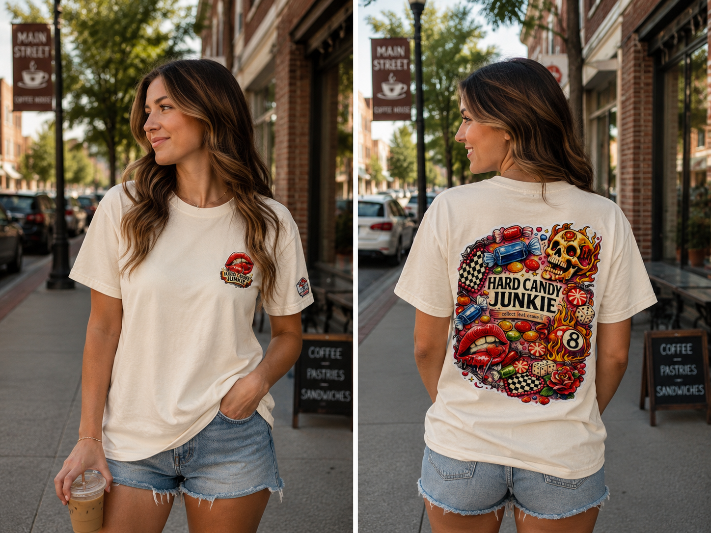 Hard Candy Junkie Graphic Tee – Cream Retro Skull & Candy Shirt