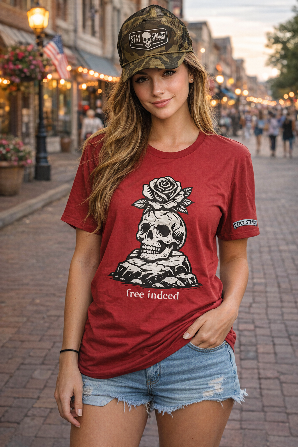 “Free Indeed” Skull & Rose Graphic Tee