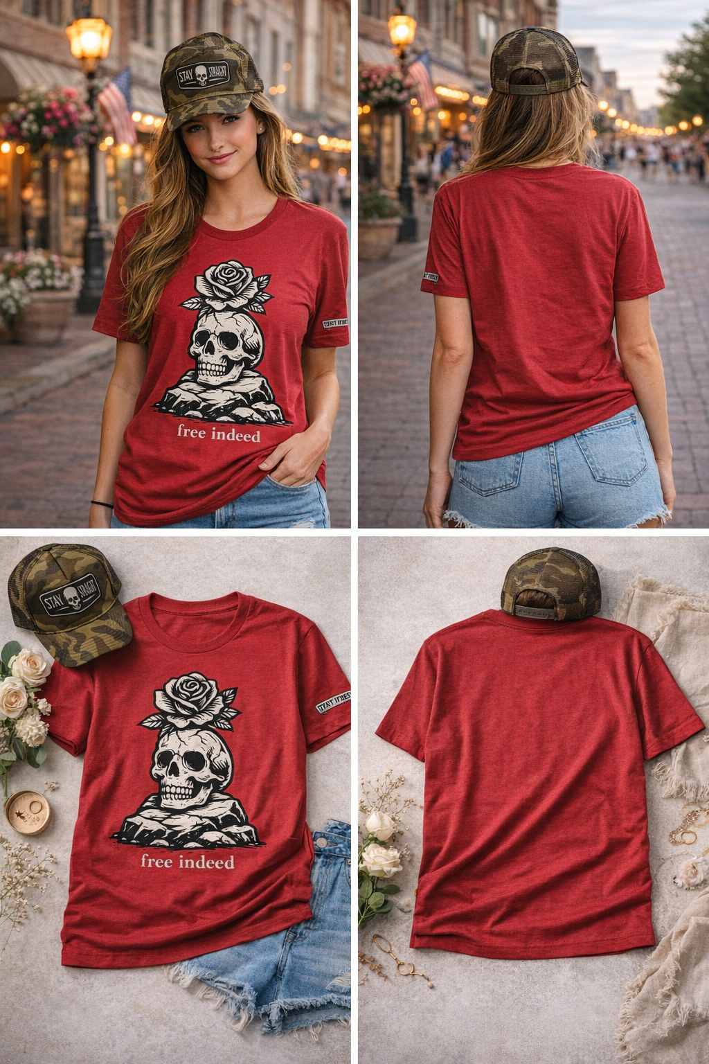 “Free Indeed” Skull & Rose Graphic Tee