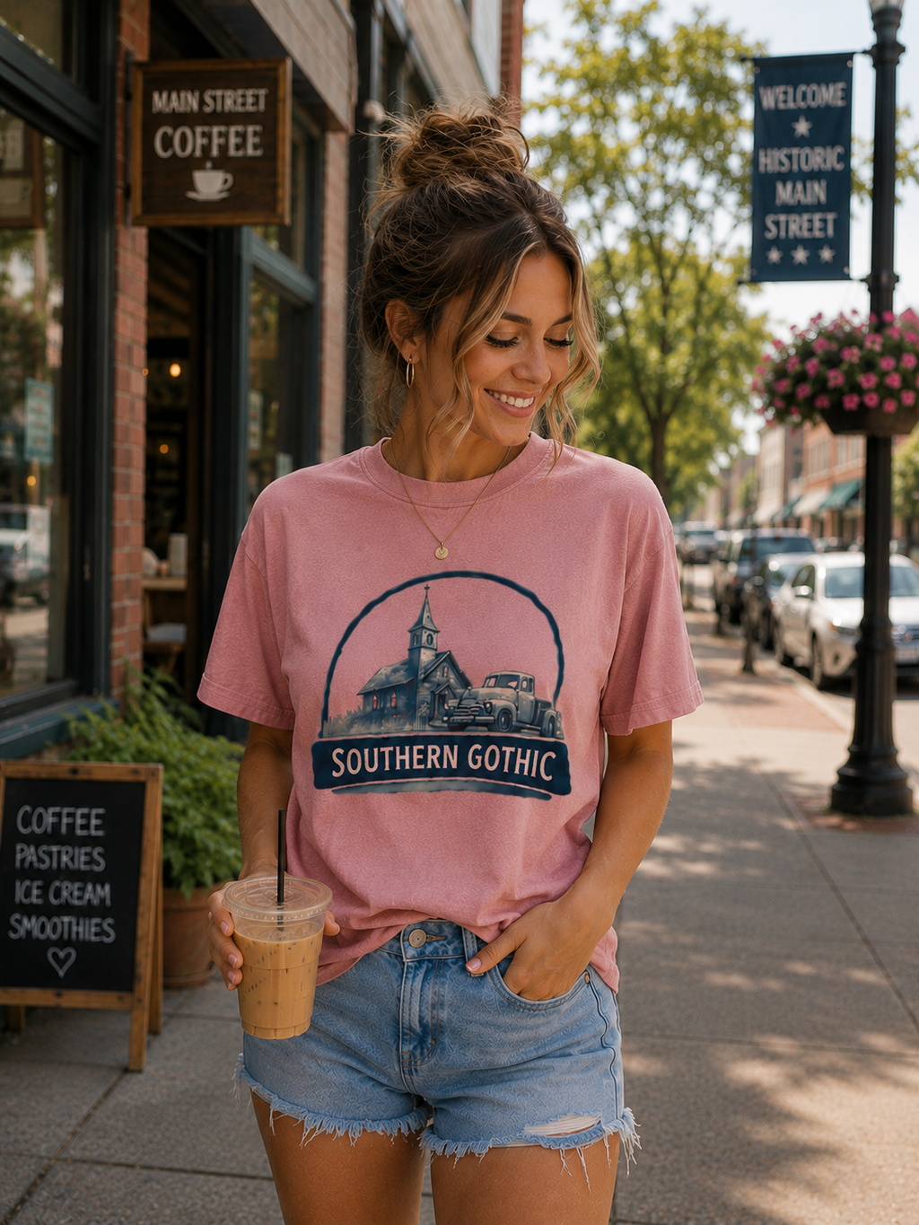 Southern Gothic Graphic Tee – Cream Vintage Church & Truck Shirt