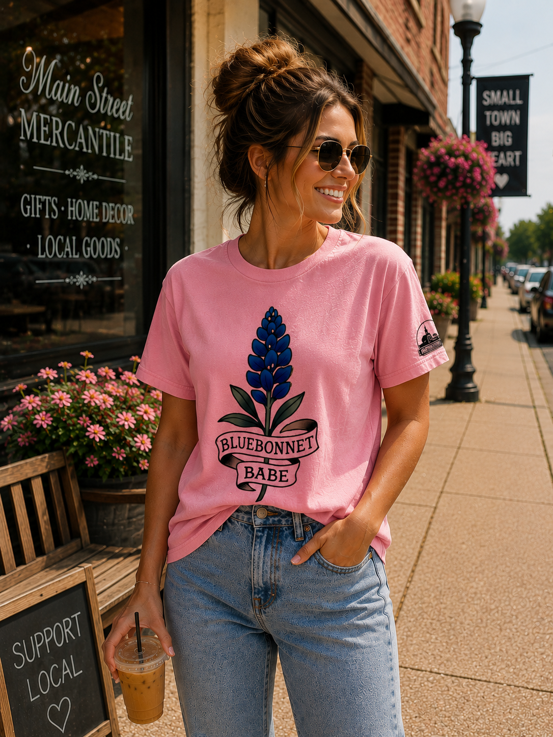 Bluebonnet Babe Graphic Tee – Cream Texas Floral Shirt