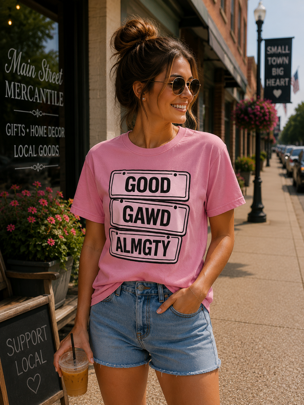 Good Gawd Almighty Graphic Tee – Gray Vintage Street Sign Shirt