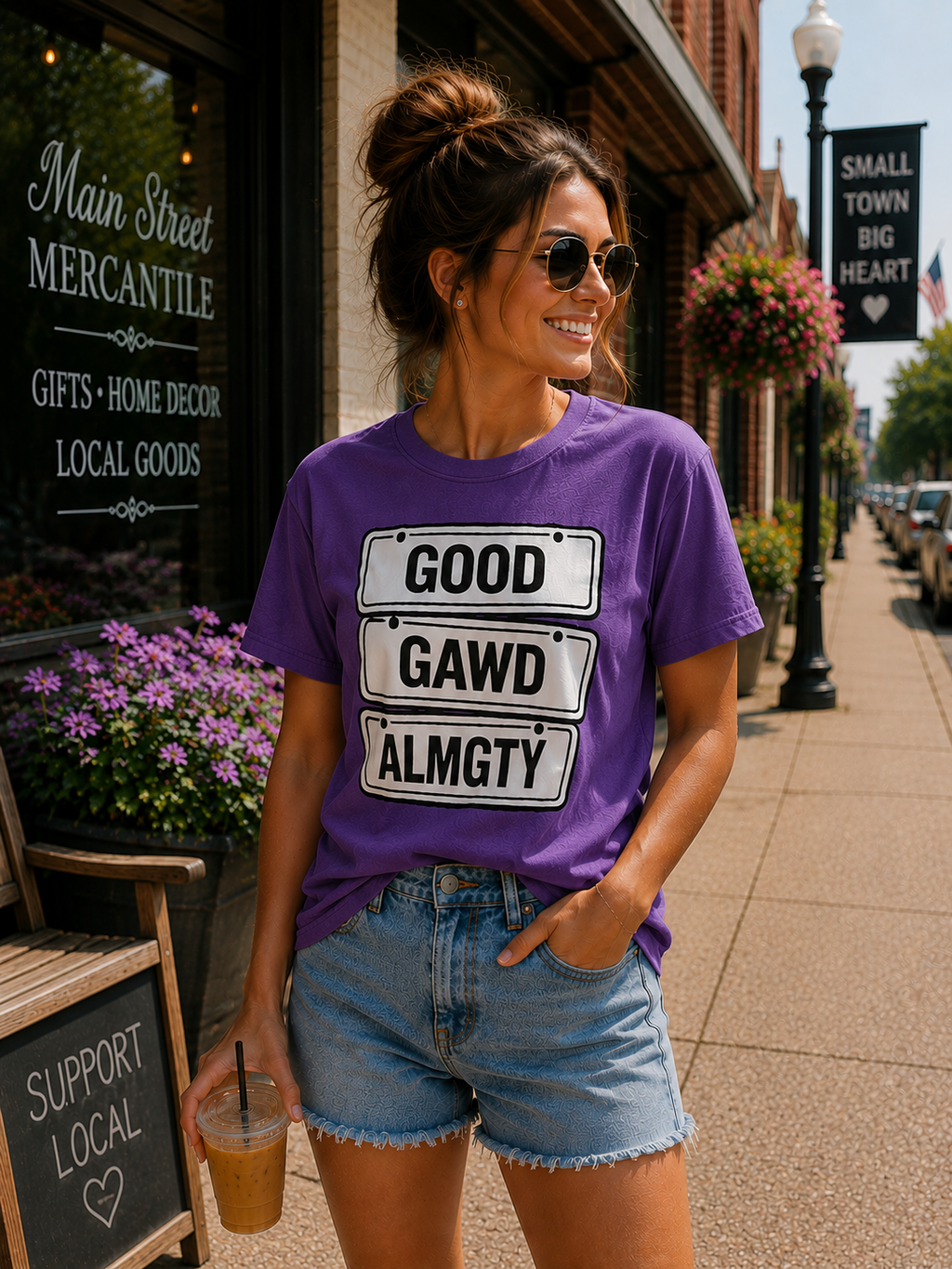 Good Gawd Almighty Graphic Tee – Gray Vintage Street Sign Shirt