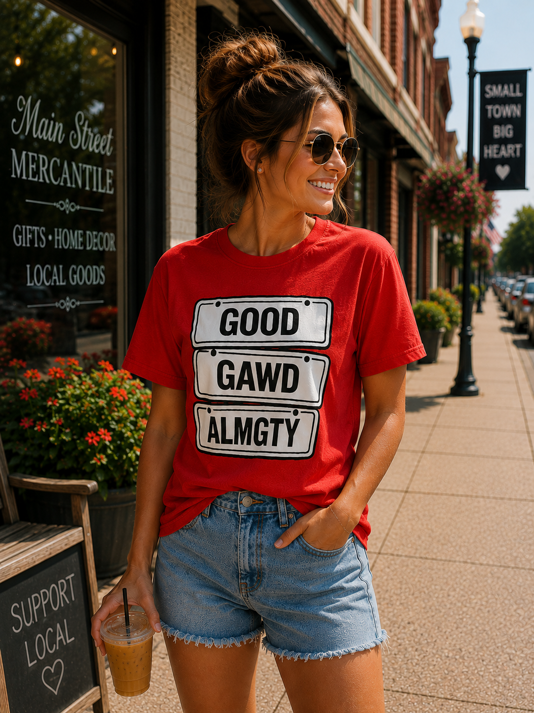 Good Gawd Almighty Graphic Tee – Gray Vintage Street Sign Shirt