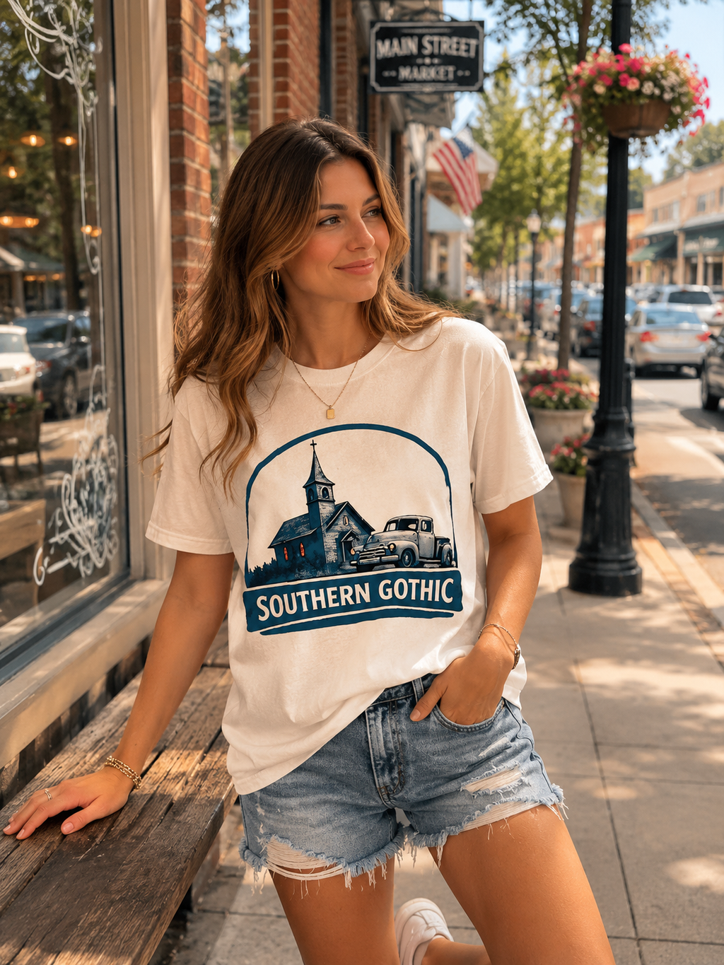 Southern Gothic Graphic Tee – Cream Vintage Church & Truck Shirt