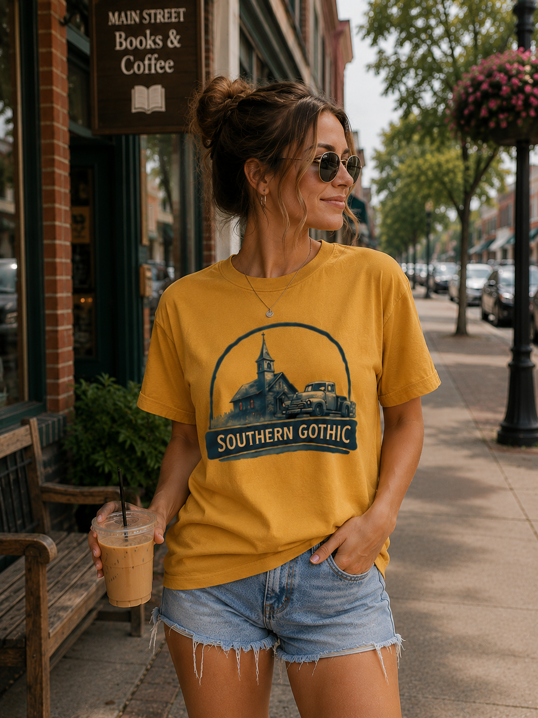 Southern Gothic Graphic Tee – Cream Vintage Church & Truck Shirt