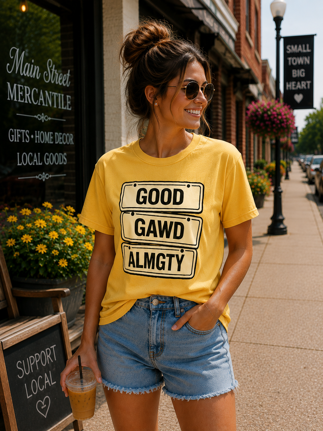 Good Gawd Almighty Graphic Tee – Gray Vintage Street Sign Shirt