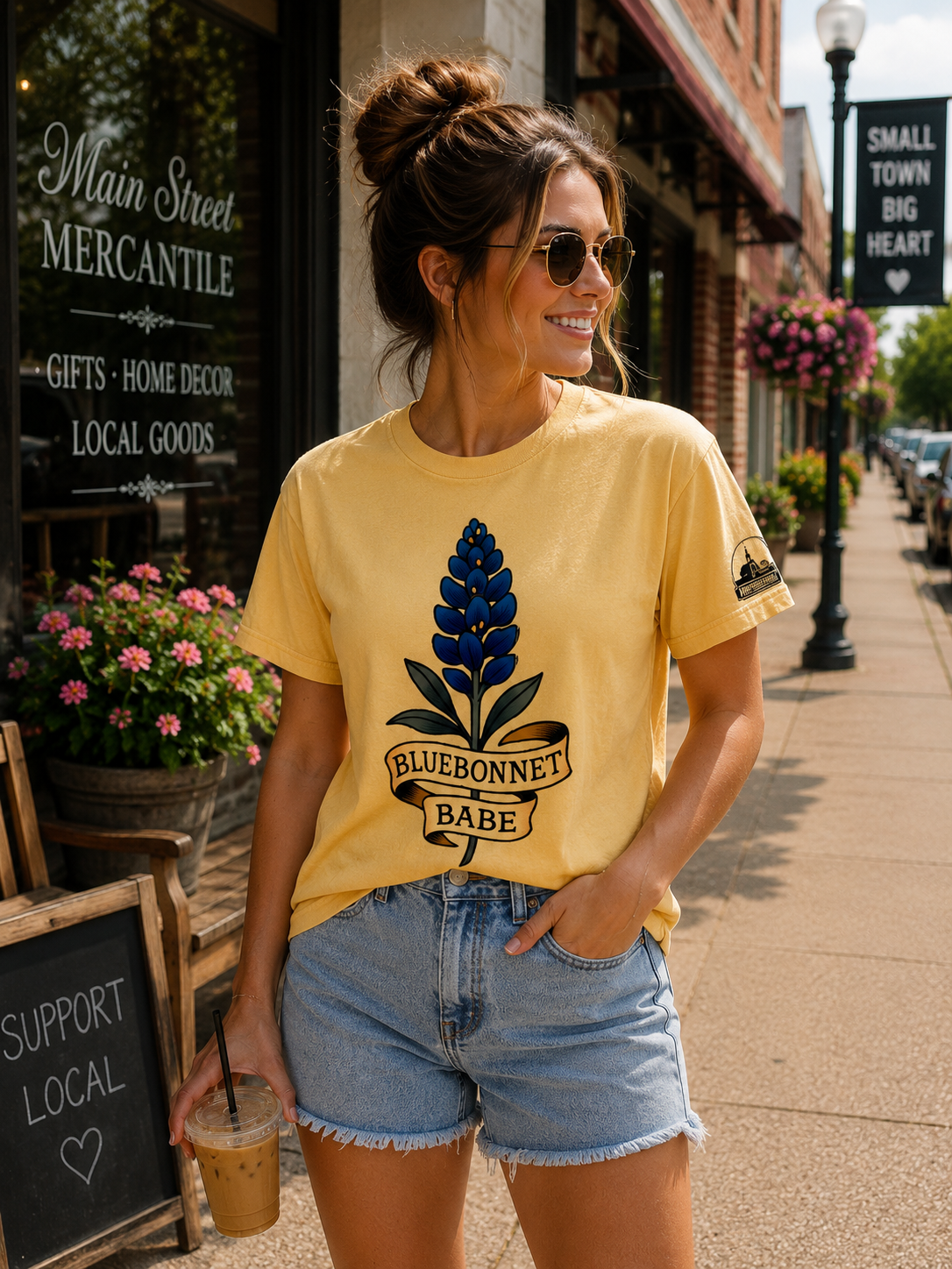 Bluebonnet Babe Graphic Tee – Cream Texas Floral Shirt
